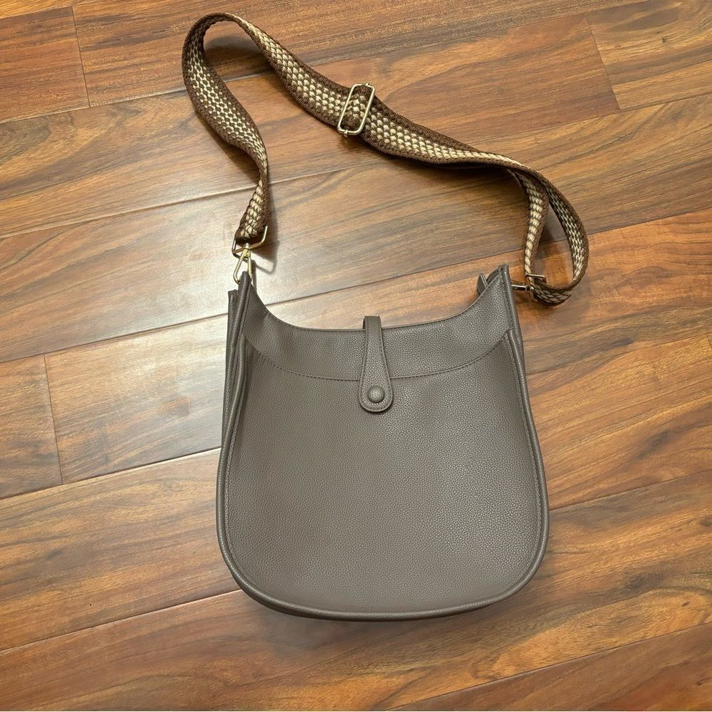 Ahdorned brown vegan leather crossbody purse 12 x 12 inches